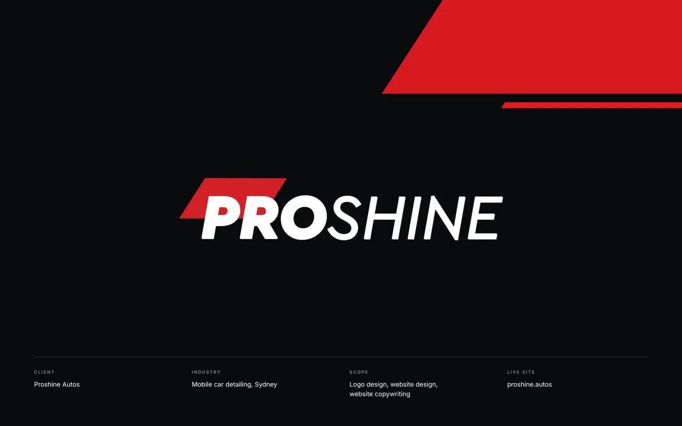 Proshine Autos logo with a red speed stripe on black