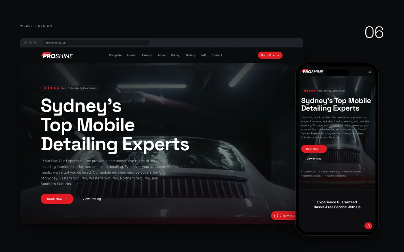 Proshine Autos home page on desktop and mobile